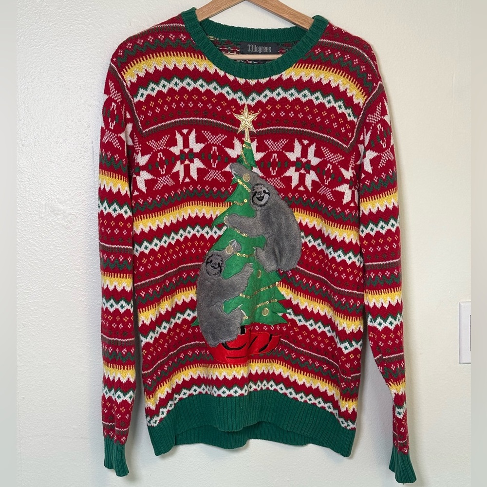 Ugly Christmas Sweater with Sloth‎ Design climbing Christmas Tree size S